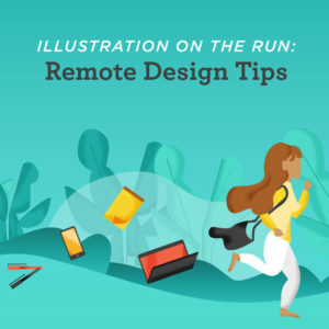 designer running with supplies falling from her purse