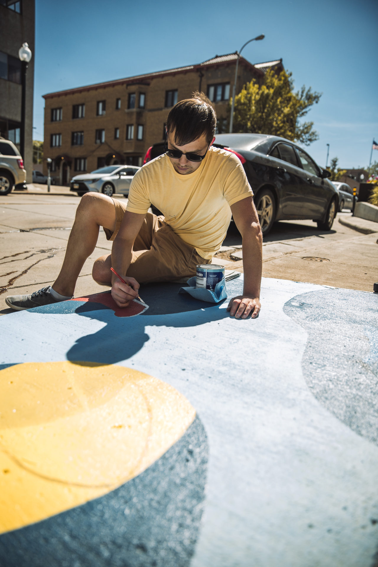 Lan painting with blue paint