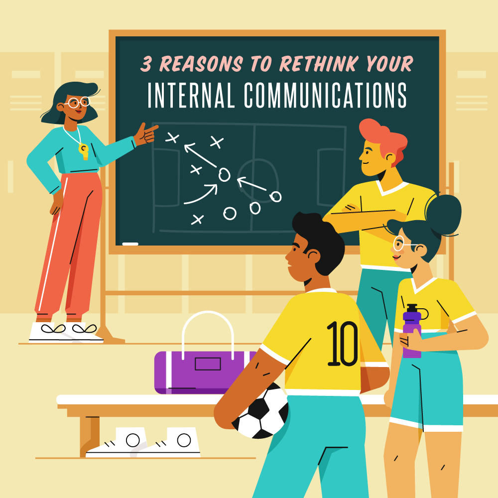 a team looking at a plan on a chalkboard