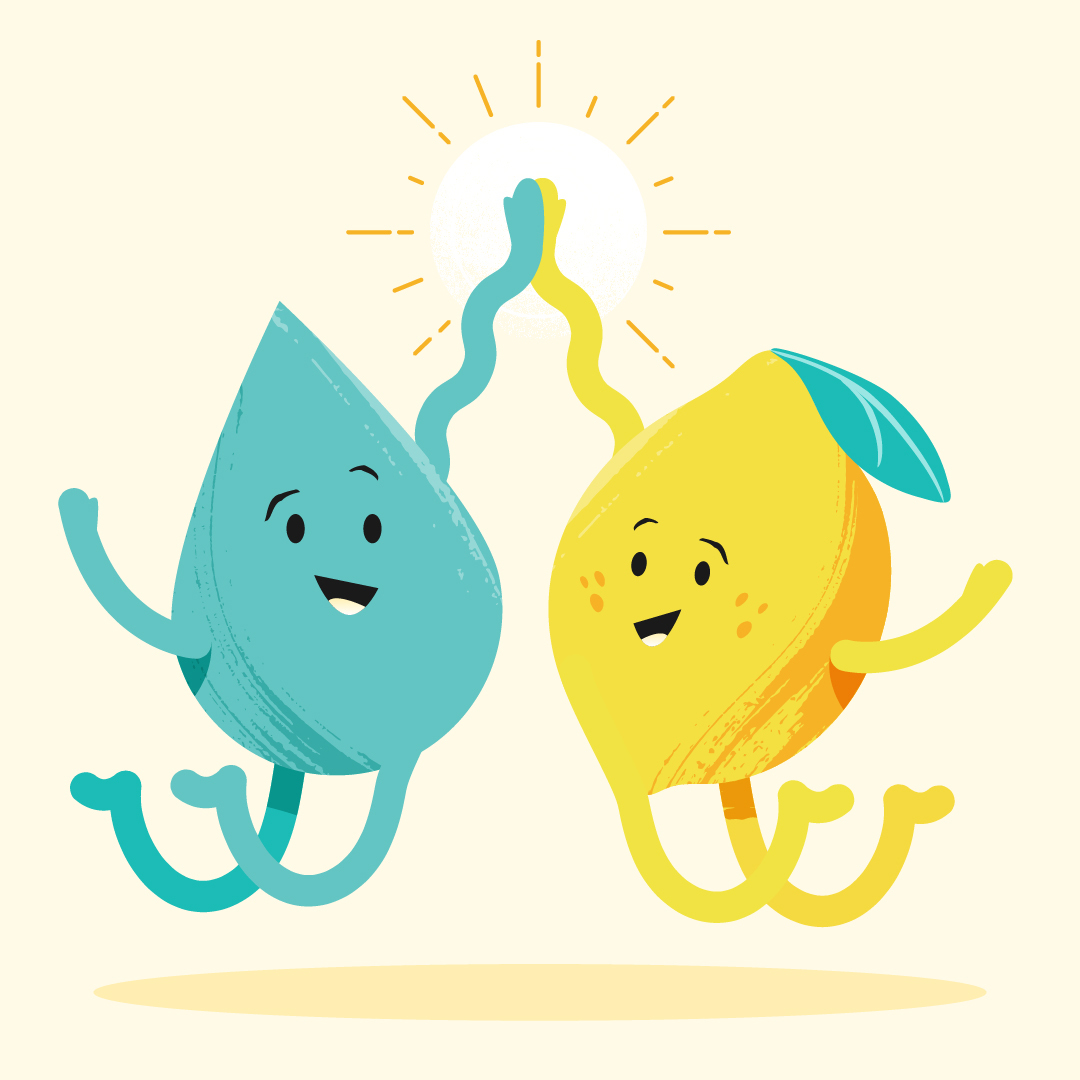 a raindrop and a lemon high five