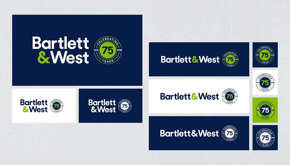 Bartlett & West 75th anniversary logo lockups