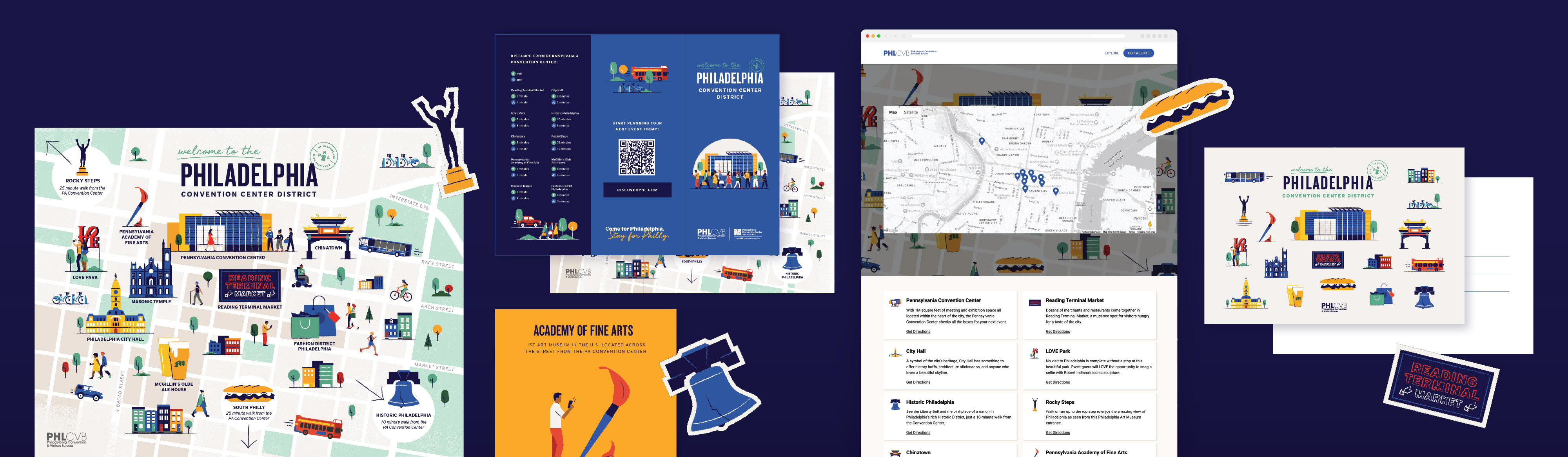 Preview of campaign materials for Philadelphia Convention & Visitors Bureau map pack by Lemonly