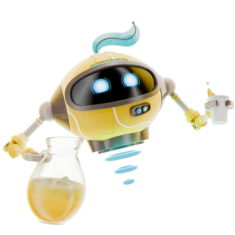 3D illustration of Zestron, a Lemonly robot character