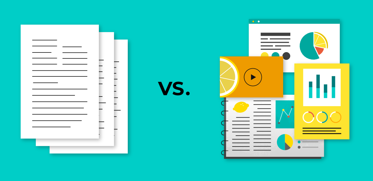 Visual comparison of a plain PDF vs. custom visual content